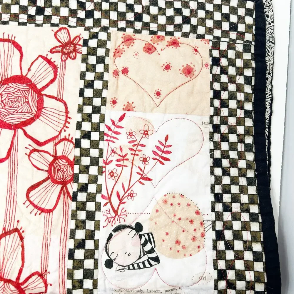 Love is Spoken Here Mother‎ Daughter Floral Girl Quote Checkered Fabric Wall Art